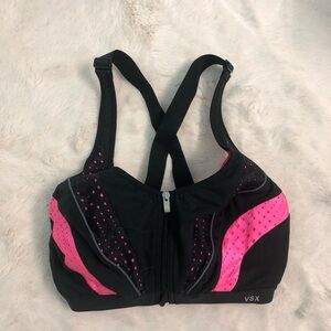 Victoria’s Secret Pink and Black Sports Bra with Front Zip 32DD